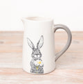 Hare & Daisy Ceramic Jug - White with Grey Handle