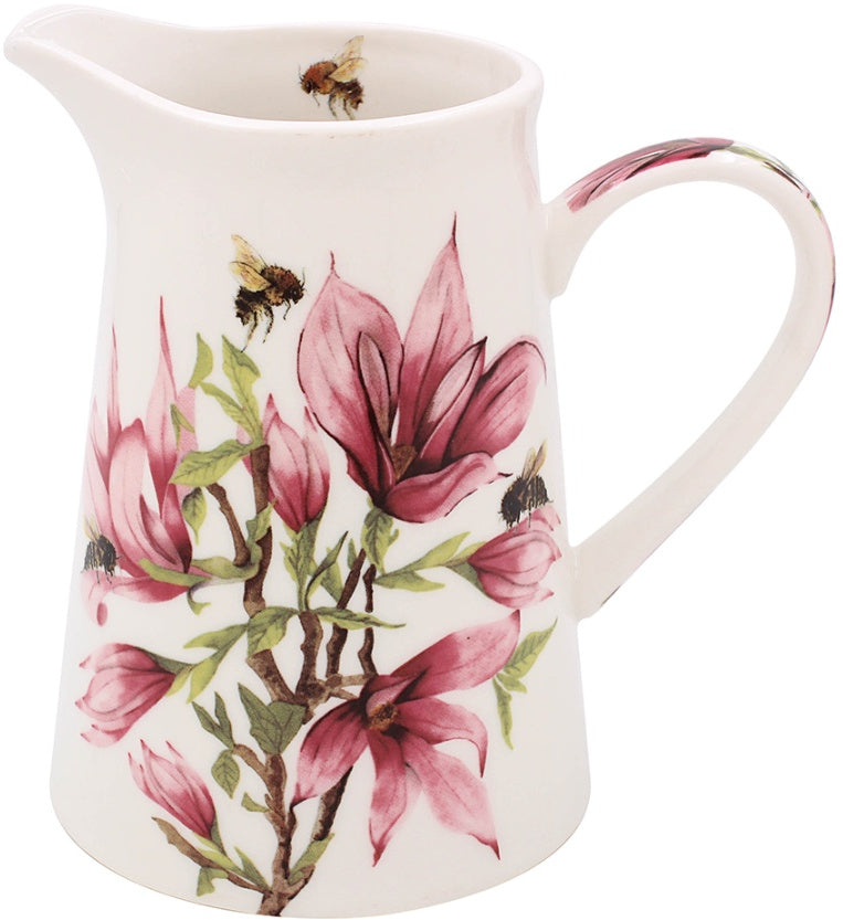 Bee-Tanical magnolia jug with botanical flower illustration and bee design
