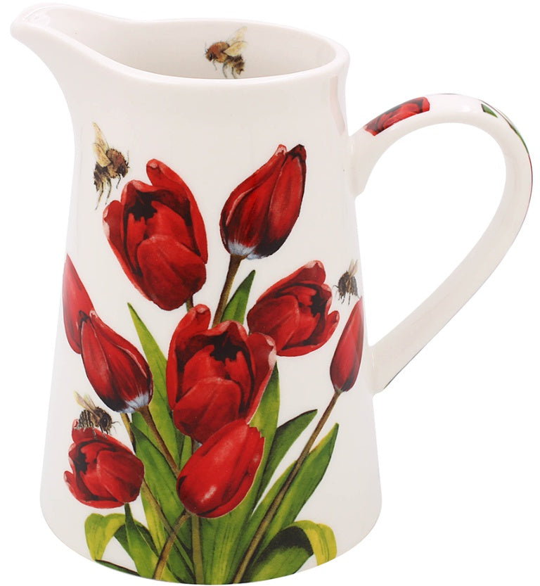 Bee-Tanical tulip jug with botanical flower illustration and bee design