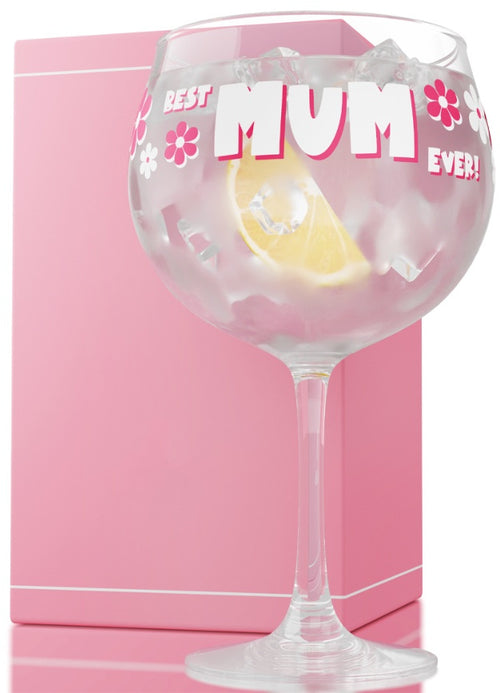 Best Mum Ever etched balloon gin glass, 750ml capacity, elegant stemmed glassware