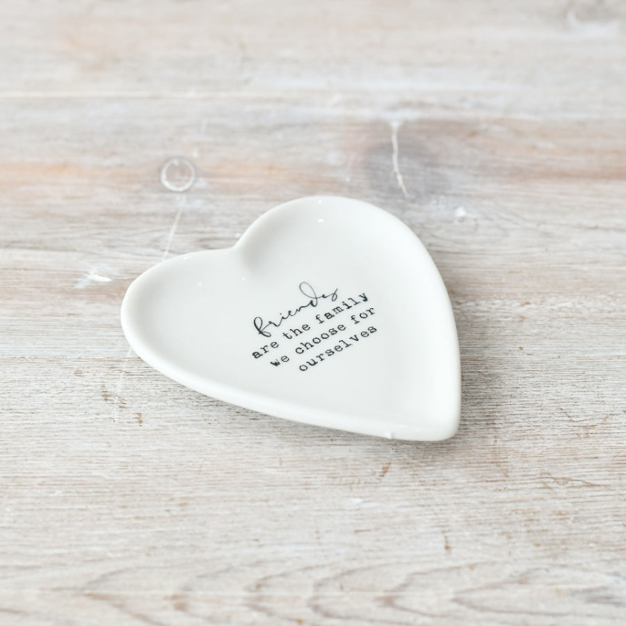Friends are the Family we Choose heart-shaped trinket dish 10cm with friendship sentiment