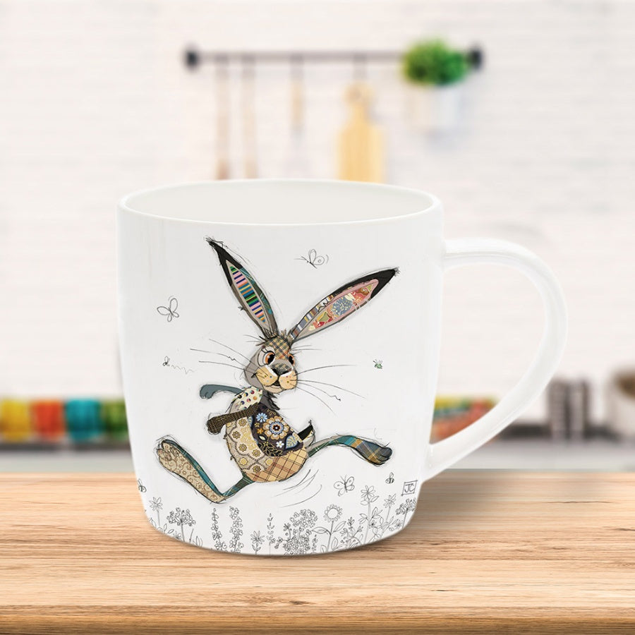 Hesper Hare fine china mug by Bug Art with vibrant floral design and hare illustration, gift boxed"