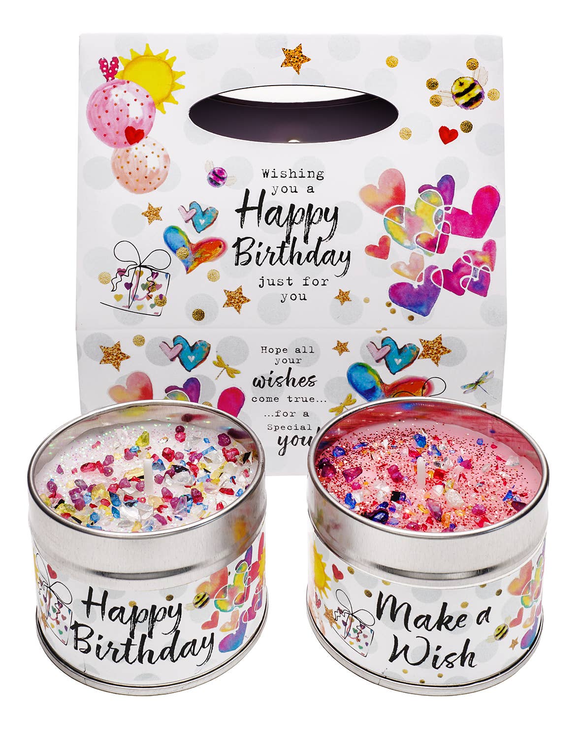 Just Because Duos Happy Birthday gift set - Make a Wish themed scented candles with Classic Cotton and Whispering Bamboo