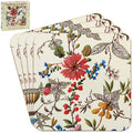 Set of 4 William Kilburn coasters 11cm with white and red floral botanical design