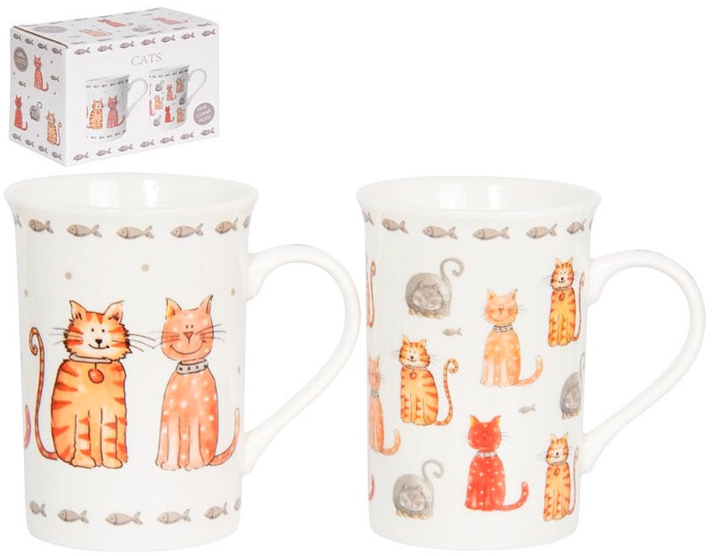Set of 2 Faithful Friends Cats mugs - charming cat lover gift mugs with adorable cat illustrations