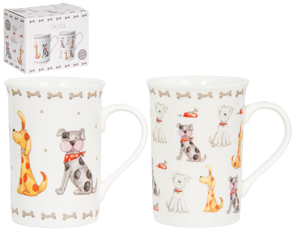 Set of 2 Faithful Friends Dogs mugs - charming dog lover gift mugs with adorable dog illustrations