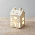 White Ceramic Candle House 13.5cm with Home is Where the Heart is message - decorative t-light holder