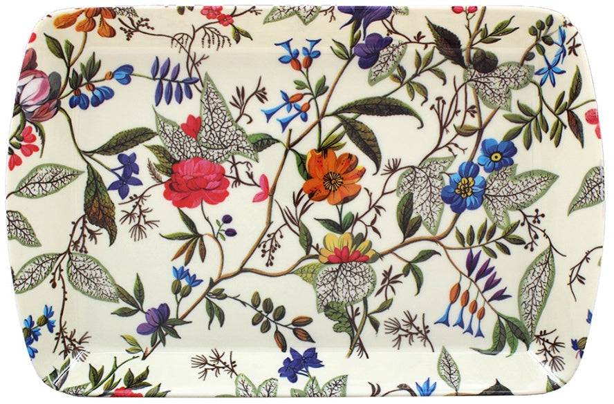 William Kilburn small tray 24cm with white and red floral botanical design